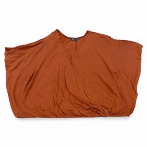 Democracy Blouse Womens Large Rust Orange V Neck Sparkly Flowy Rayon Linen